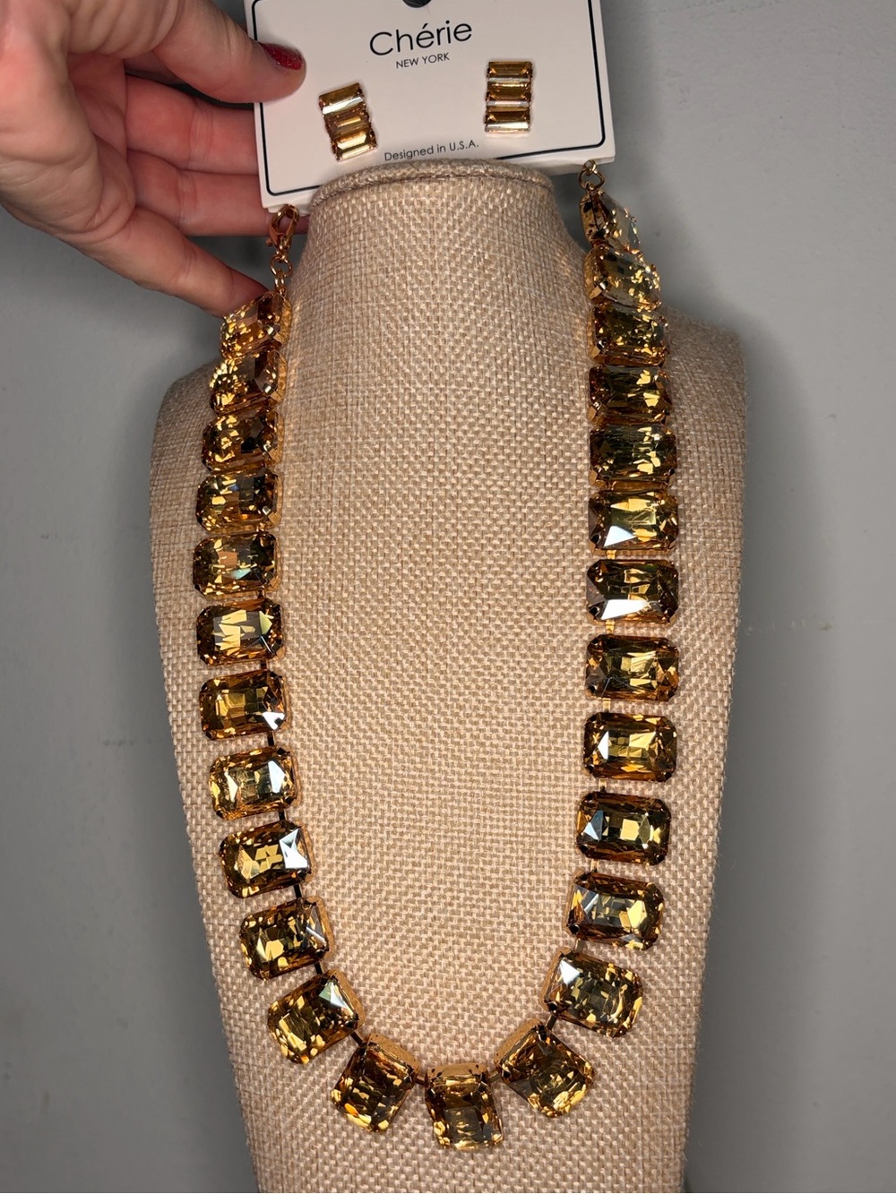 Golden Crystal Link Necklace & Earring Set
